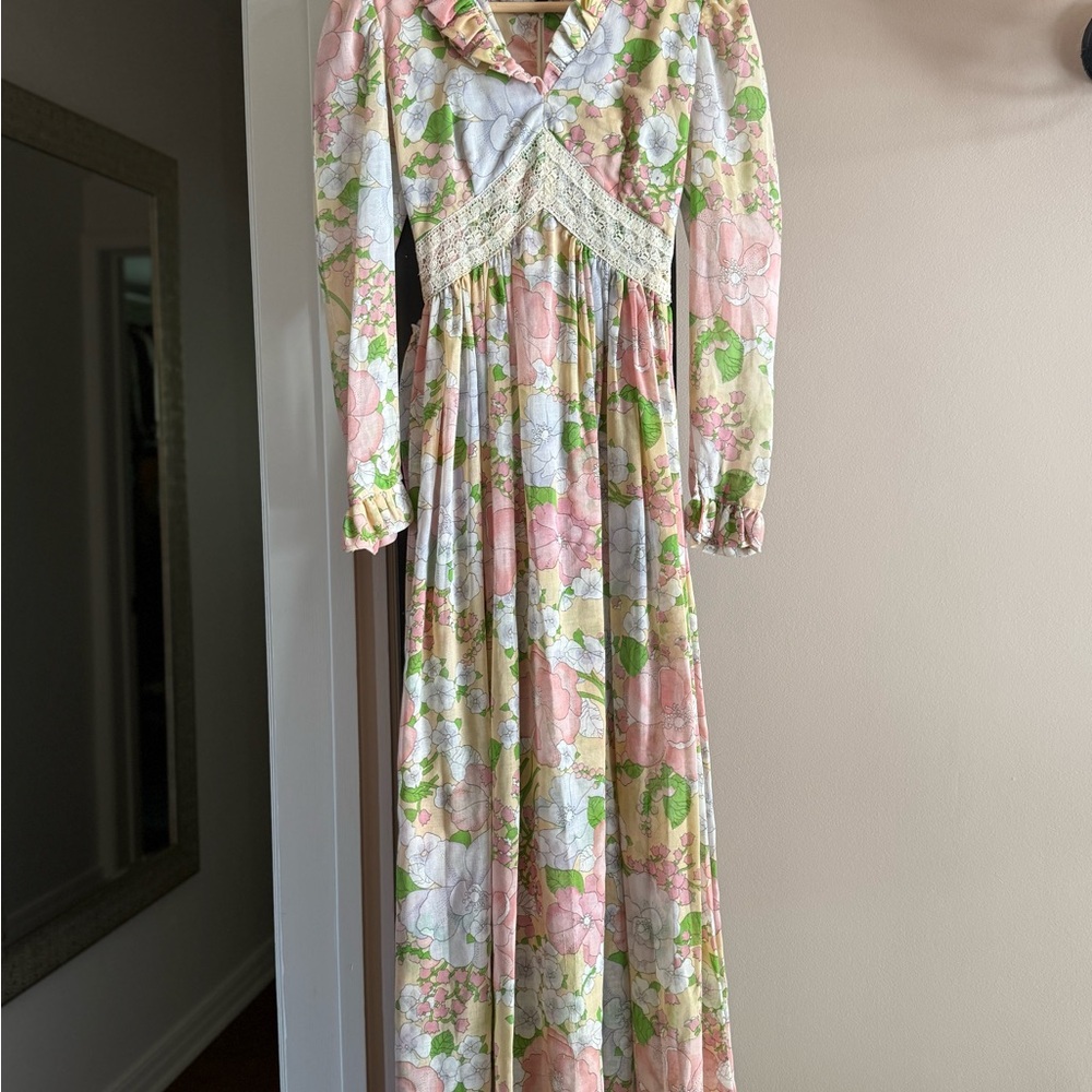 Authentic Original Vintage Floral Maxi Dress - Pink, Green,‎ White